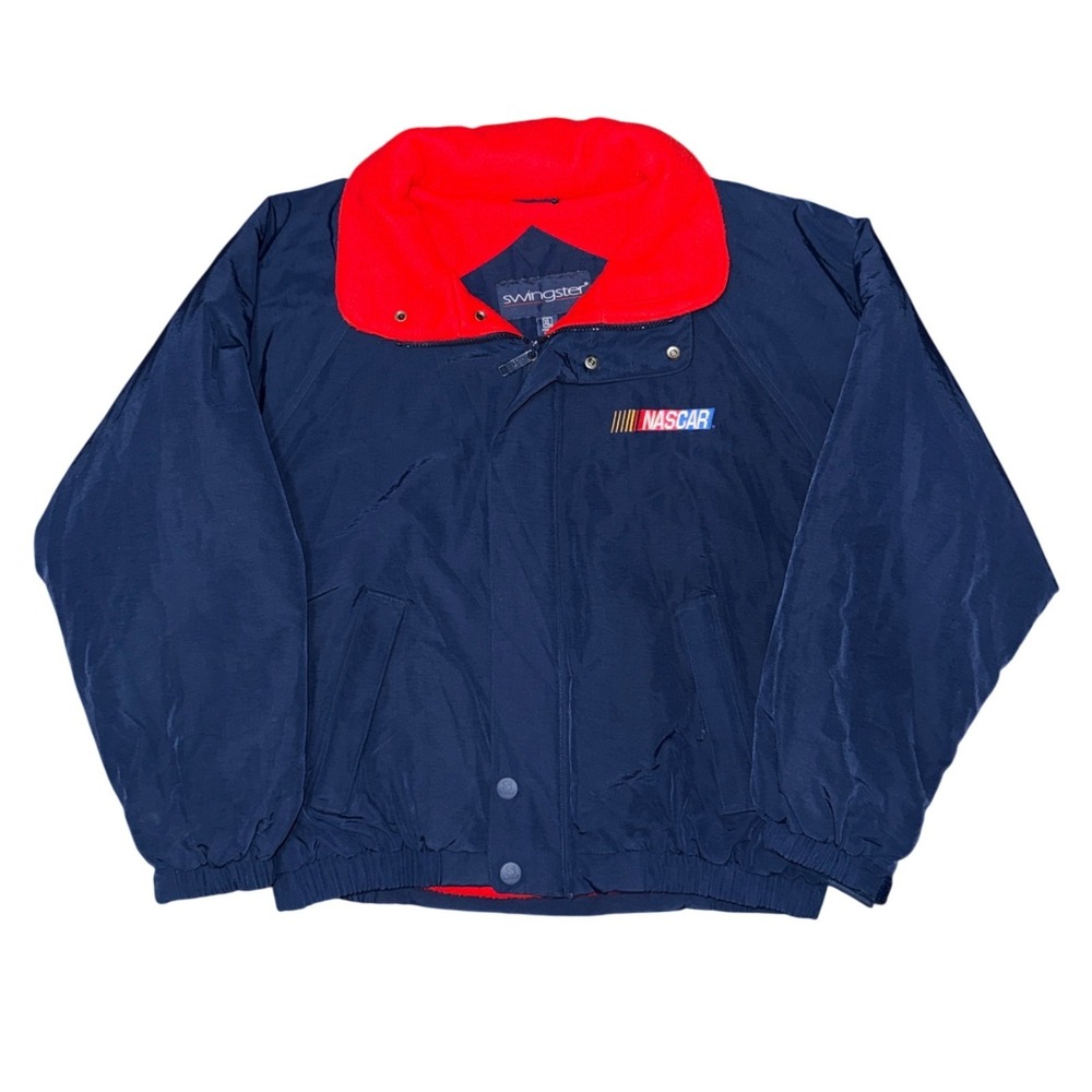 Vintage NASCAR Jacket Swingster Fleece Lined Hood Racing Coat Gorp